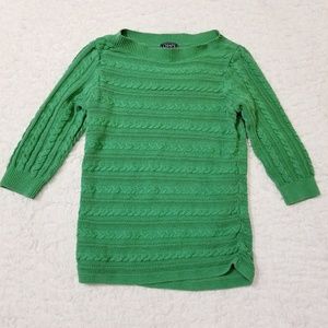 Chaps Green Knit Sweater 3/4 Sleeve PXL
